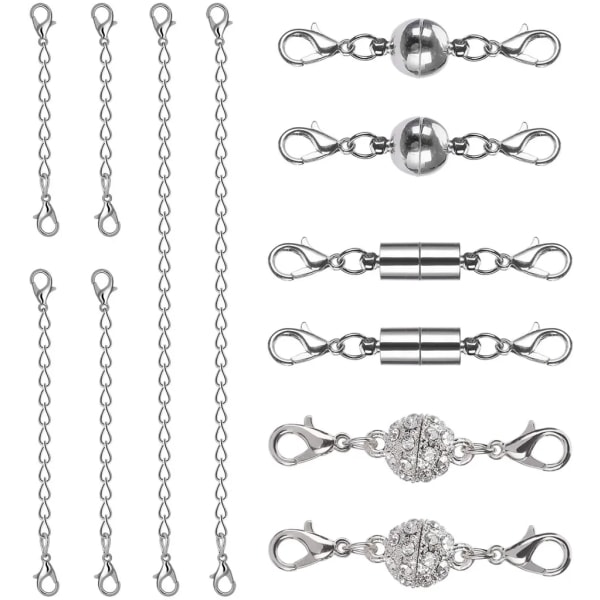 Magnetisk smyckeslås och förlängare Magnetlås och halsbandsförlängare hummerlås för armband Halsband Smycketillverkning 12 st (silver)
