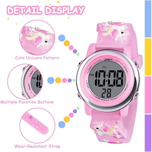Børneure, Toddler Digital Watch, Digital Watch LED Elektriske Ure 7 Farver Lys Ur med Alarm Stopur Enhjørning Valentinsdagsgave