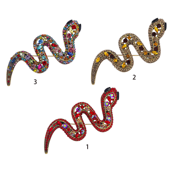 3 stk Retro Brosje Rhinestone Snake Brosje Glitrende Motesmykker Pin For Women