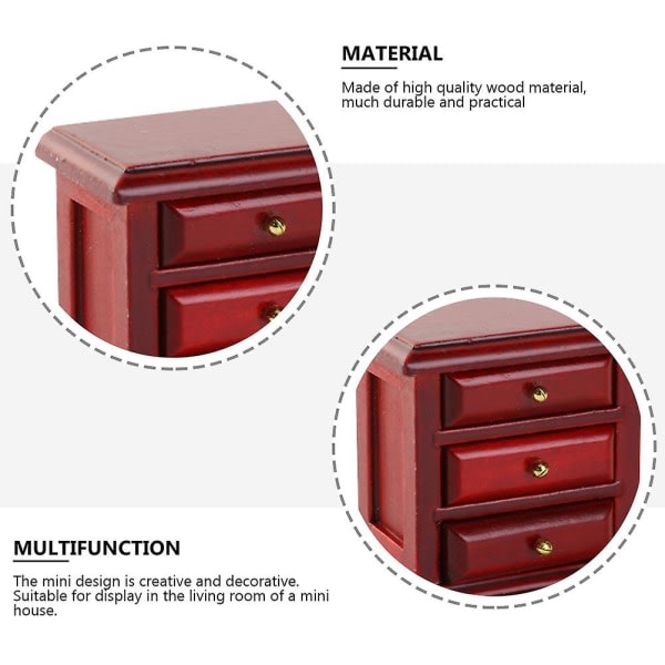 1 st Dockhus Träsängbord Minimöbel Mikrolådskåpdekoration (5,6 X 5,5 cm, röd)