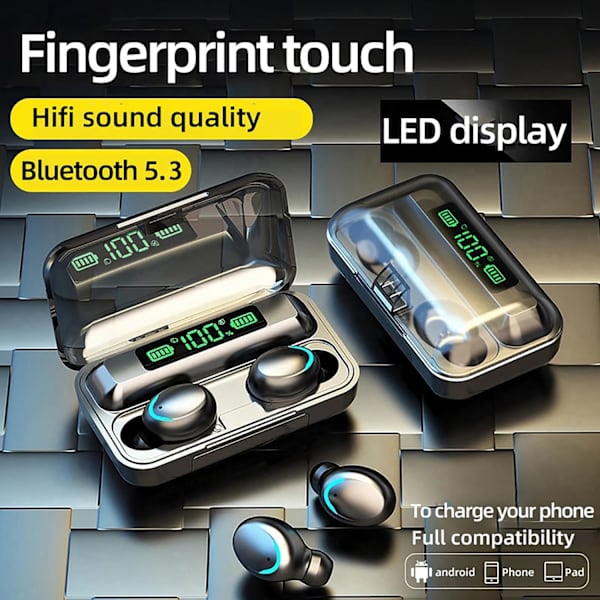 Trådløse ørepropper Bluetooth 5.3 In Ear-hodetelefoner 40 timers spilletid LED-strømindikator Ladeetui