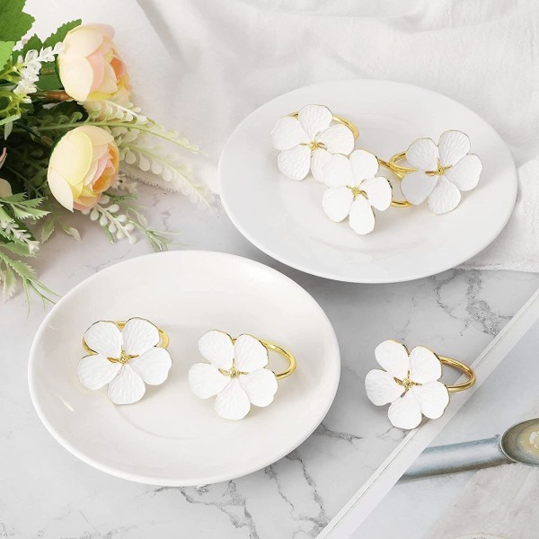Hvid blomst servietspænde borddekoration servietringe 6 stk