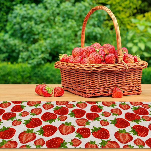 Jordgubbsbordlöpare Vår Sommar Frukt Jordgubbstema Födelsedag Baby Shower Party Kök Matbord Heminredning (13\" x 72\")