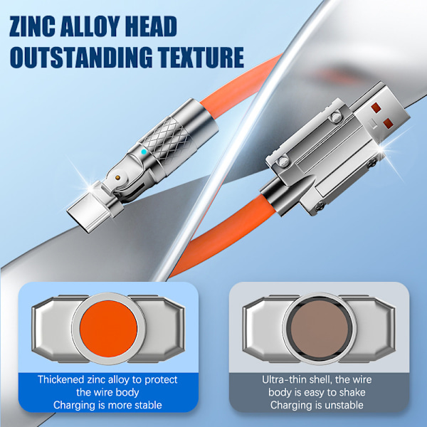 120W 6A 180 graders rotation supersnabb laddning datatyp-C-kabel orange Orange Lightning[1.5m]