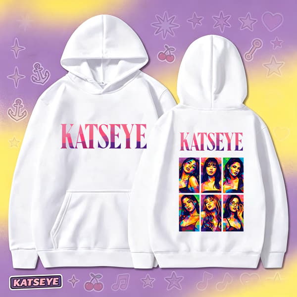 KATSEYE Plaid Portrait Hættetrøje, Oversized Langærmet Grafisk Pullover til Kvinder og Mænd XL 1