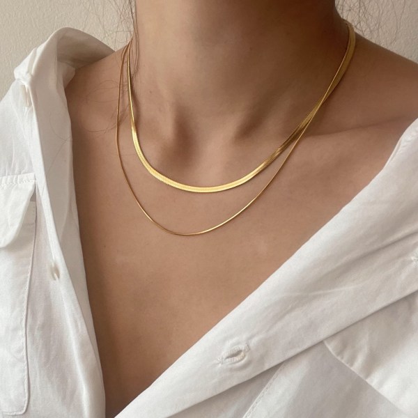 14K Guld/Silverpläterad Ormkedja Halsband Herringbone Halsband Guld Halsband Chokers för Kvinnor Flickor Gåvor Smycken 1.5/3/5MM(B) 14\"/16\"(L)