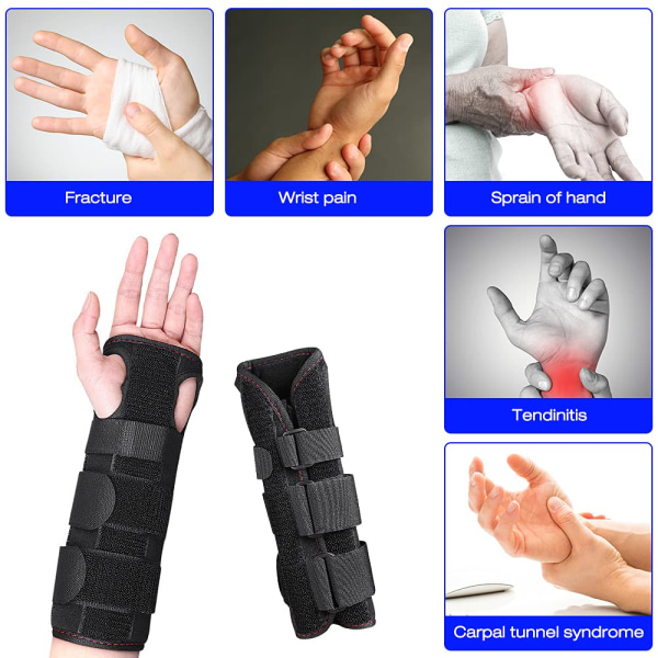 Handledsbandage, Handledsskena Karpaltunnelsyndrom för män och kvinnor, Handledsskena för smärtlindring och stöd, för vänster och höger hand (svart)
