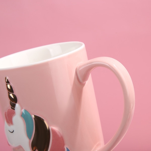 Søte krus Keramisk enhjørningskrus Morsom kaffekrus Unike melketekopper med blondelokk og skje for barn, kvinner, jenter (rosa)