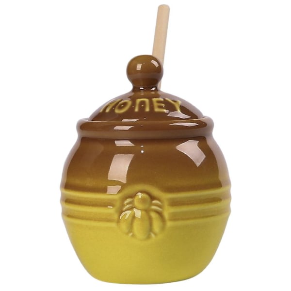 Honningholder Krukke krøllet honningkrukke med rørstang Keramikkoppbevaring Honningkrukke Kjøkkenkrukke (12x9,3 cm)