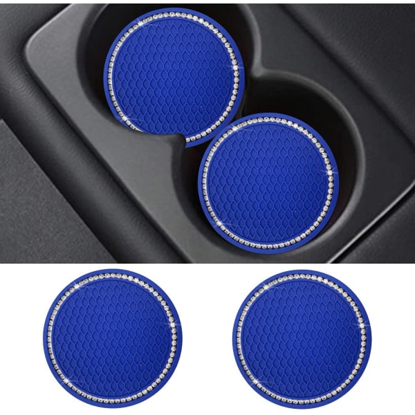 2 tommer krystal rhinestone bilinteriørtilbehør Holdbare anti-slip silikone bilskånere (pakke med 2) (blå)