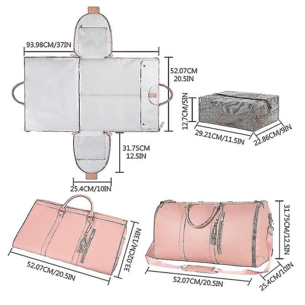 Carry On Garment Bag, Stor PU-läder duffelväska för kvinnor, Vattentäta klädpåsar XC Black