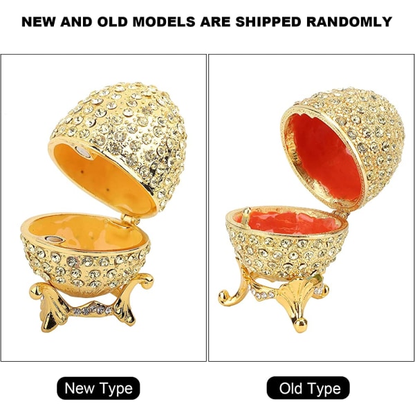 Vintage emaljeret påskeæg-smykkeæske Diamante-samleæske til æggesmykker-smykker (guldfarve)