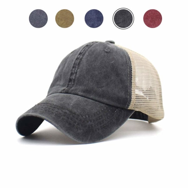 Herre Mesh Trucker Hat Meshback Cap Justerbar Plain Hat Unisex One Size Solhatt Utendørs Pustende Baseball Cap (svart)