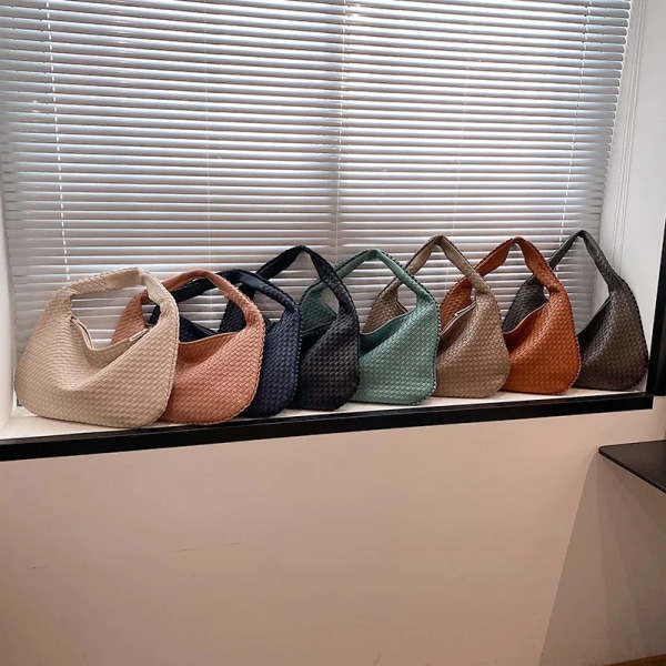 Håndtaske Designer Vævet Højkvalitets skuldertaske til kvinder Luksus læder Håndtaske med stor kapacitet Casual håndtaske til kvinder Khaki
