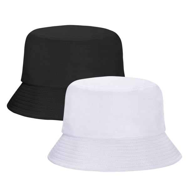 2-pak kvinders bøttehat Mænds sommerrejser Strandsolhat Udendørshat Unisex bøttehat (sort og hvid)