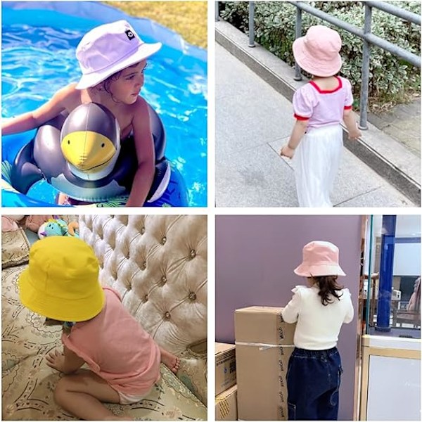 Solhatt for barn med smilende ansikt - bøttehatt for jenter og gutter - sommerbeskyttelse i bomull - unisex strandlue