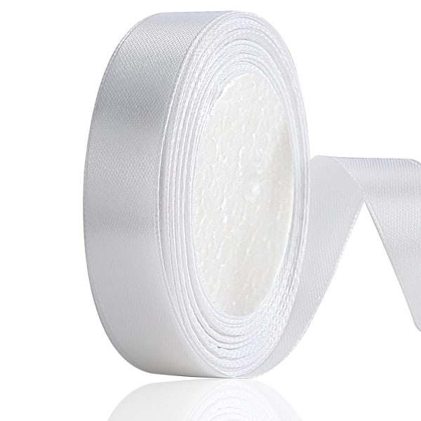 Hvitt satengbånd, dobbeltsidig polyester 20 mm X 22 m (24 yards) gaveinnpakningsbånd for kakedekorasjon, festballong og hårsløyfer