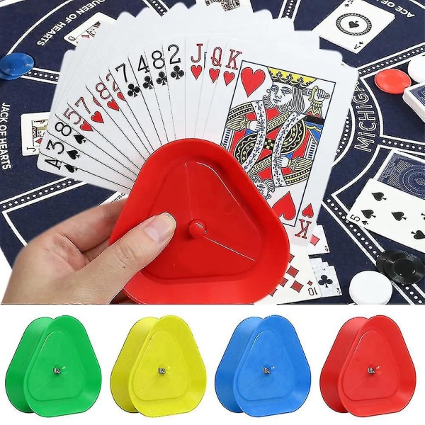 4 stk/sett Plast håndfri trekantformet spillekortholder for Canasta, pokerfester, familiekortspillkvelder