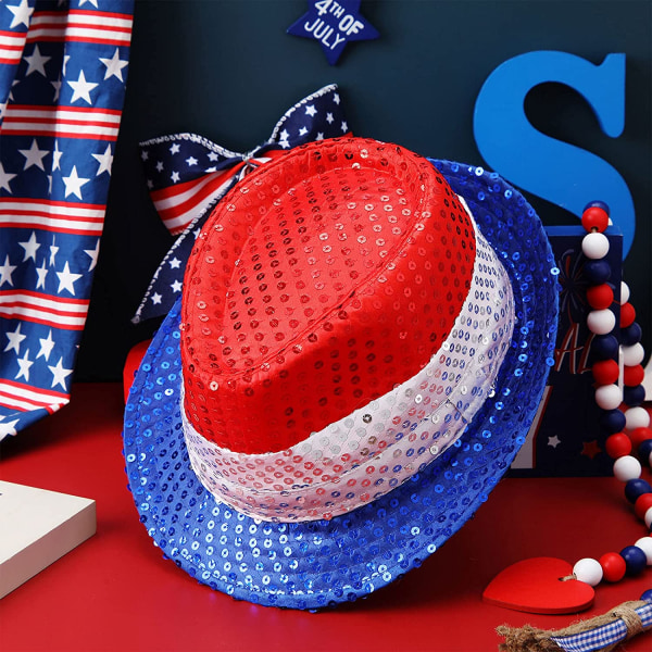 Patriotic Sequin Hat 4th of July Hat för män Kvinnor Memorial Day Party Supplies American Jazz Hat