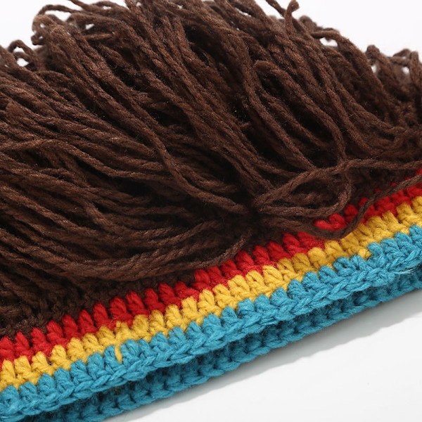 Stickad mössa med hår för män, rolig stickad dreadlocksmössa med dreadlocks Brown