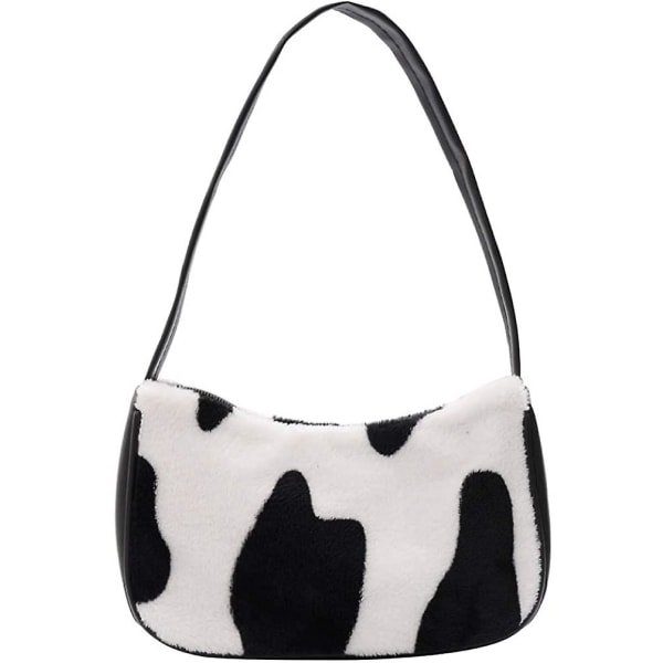 Skulderveske for kvinner Mini lodnet veske Underarmsveske Cow Print Clutch Bag