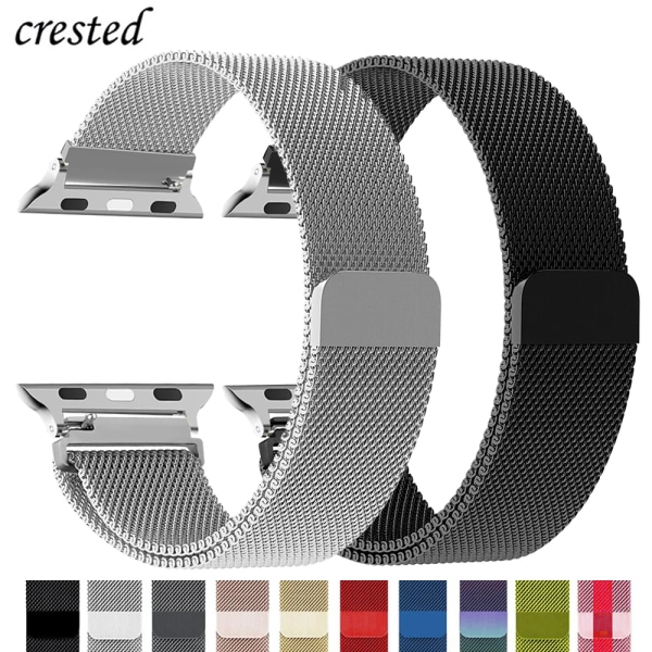 Milansk løkkebånd til Apple Watch 44mm 40mm 45mm 49mm 41mm 38mm 42mm 44 mm Armbånd iwatch Series 9 3 6 5 SE 7 8 Ultra 2 sølv silver 38mm 40mm 41mm