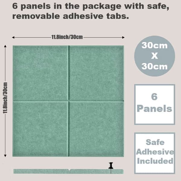 Lydabsorberende akustikkpanel 6-pakning selvklebende lydisolasjonsfiltpaneler vegg varm hvit
