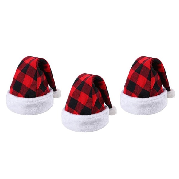 3 kpl Punaiset Joulupukin hatut Joulupukin ruudulliset joulupukin hatut Lyhyet pehmo musta punainen ristikko