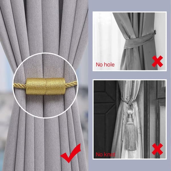 2-pack magnetiska gardinband, 15-tums handvävda sidorep, gardinfäste