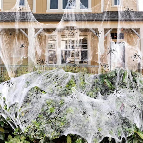 Halloween-hämähäkkipunkit koristeet 20:llä ylimääräisellä keinotekoisella hämähäkillä, supervenyvät hämähäkinseitit Halloween-sisustus- ja ulkokäyttöön