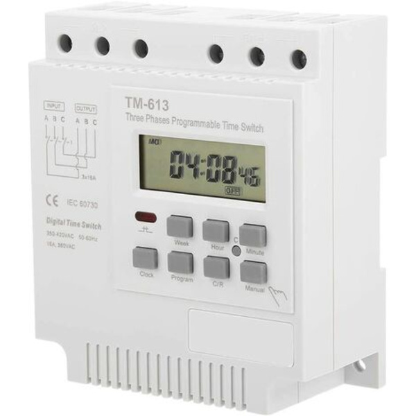 TM-163 Ohjelmoitava Aika-rele 380V/50-60Hz 16A Viikoittainen Rele Tehokatkaisin Kolmivaiheinen Aika-katkaisin Älykäs Digitaalinen C