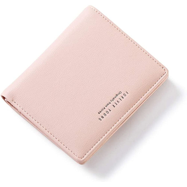 Dam plånböcker liten bifold läder ficka plånbok damer mini kort plånbok (rosa)