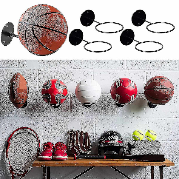 3 stk veggmonterte ballstativ i jern - basketballstativ, oppbevaringsstativ, displayholder, fotball, rugby, hengeholder, plassbesparende - perfekt svart Black 3 pcs