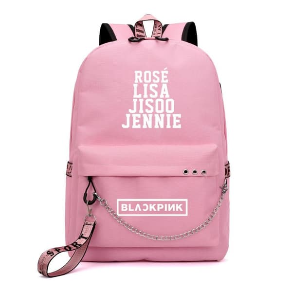Sort-pink rygsæk med USB-opladning, skoletaske til studerende D