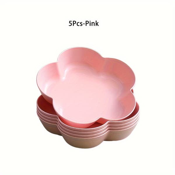 Blomformade serveringsbrickor, 5-delat set, återanvändbara plasttallrikar, diskmaskinssäkra Pink