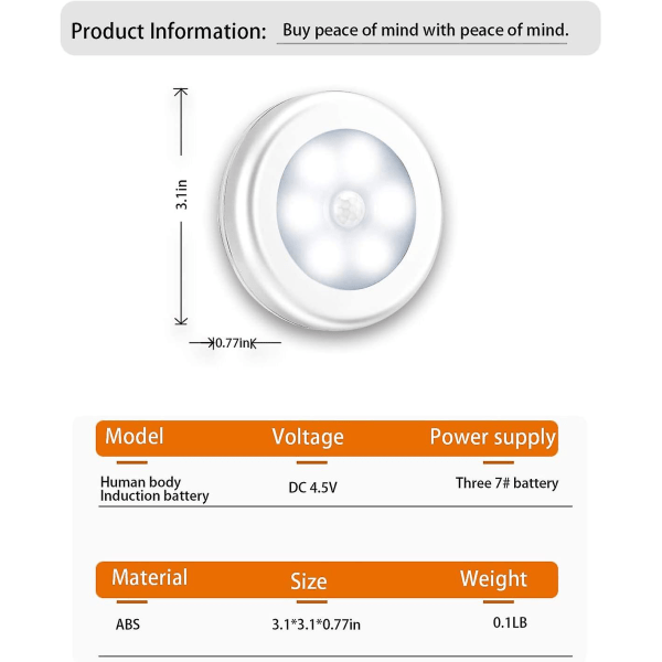 Liiketunnistimen valot, 3 pakkausta päivitetty versio led-yövalot, liiketunnistinvalo sisäkäyttöinen akkukäyttöinen