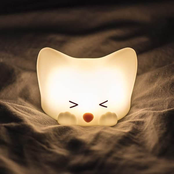 LED natlys til børn, sød kat blød silikone babylampe