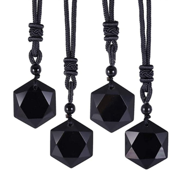 Sort Obsidian Seks Stjerner Lucky Amulet Kærlighed Natursten Vedhæng Halskæde Til Kvinder Mænd Elsker Krystal Pendulum smykker