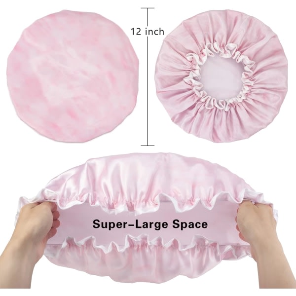 Återanvändbar cap för kvinnor, vattentät cap med dubbla lager, stor storlek för alla hårlängder, för flickor Spa Hemsalong Användning (Pink Cloud)