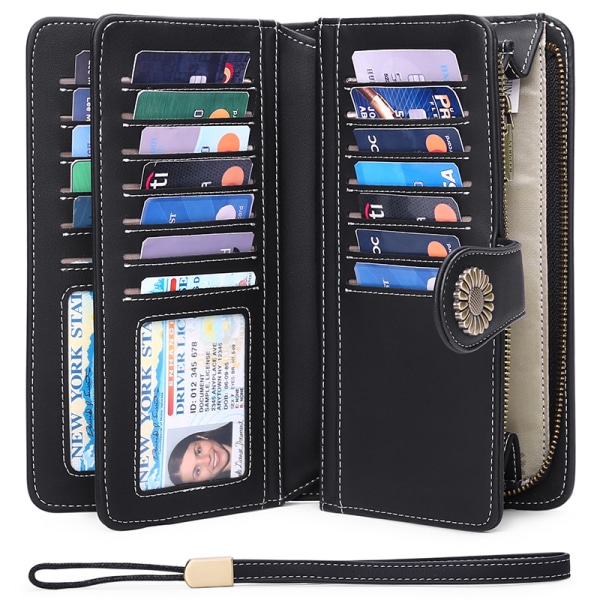 Damepung Elegant stilfuld tegnebog Lang pung til kvinder RFID-kobling multifunktionel