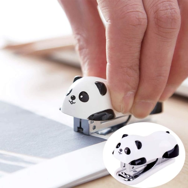 Mini Cute Panda stationär häftapparat med 1000 st häftklamrar för kontorsskola hemma eller på resor