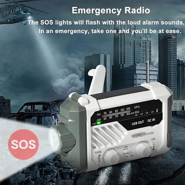 Nödradio, vevradio med ficklampa, AM/FM väderradio med 2000mAh powerbank