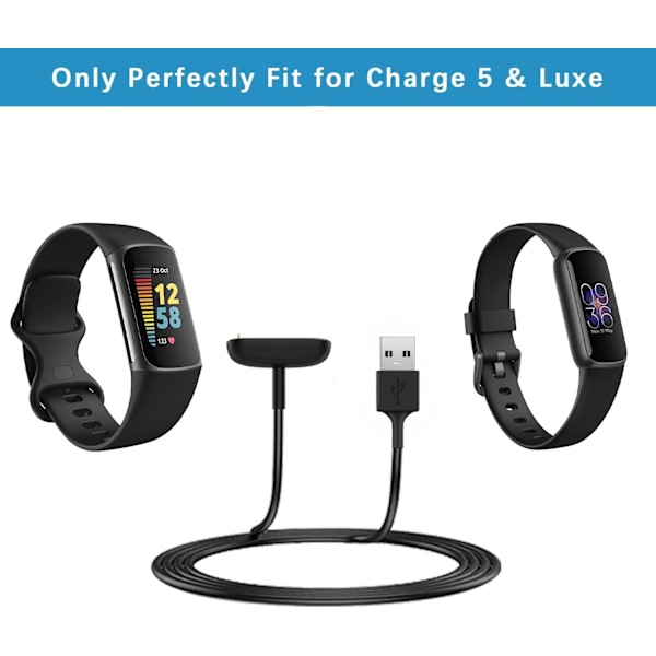 Lader for Fitbit Charge 5 / Charge 6 / Luxe, [2-pakke, 1 meter] Erstatningsladekabel