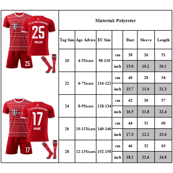 FC Bayern München Mane #17 Fodboldtrøje VM Fodboldsæt #17 #17 6-7Y