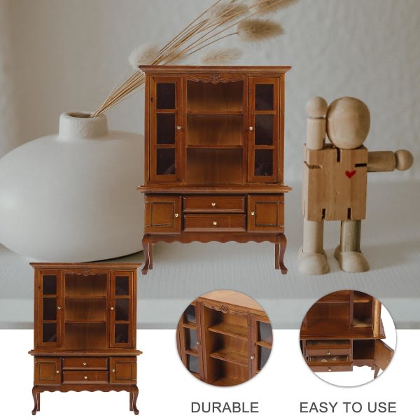 Dollhouse Miniatyrmöbler Miniatyrskåp i trä Miniatyrdockhusskåp (17,4x12,7cm)