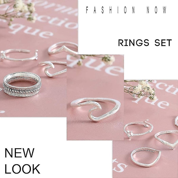 Sæt med 12 vintage sølvringe til kvinder og piger kno ringe stablebare ringe