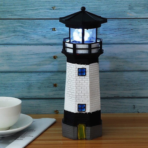 Aurinkoenergialla toimiva LED-majakka, pyörivä puutarhavalaisin, vedenpitävä majakkakoriste, puutarhan koristevalo, ulkopuutarhakoriste - WELLNGS black