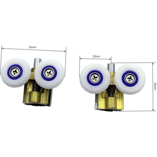 4-pakkaus suihkuoven pyörät - Suihkupyörät - Liukukiskot - Messinkinen tukivarsi 25 mm halkaisijalla olevilla pyörillä suihkuseinälle, suihkuhuoneeseen
