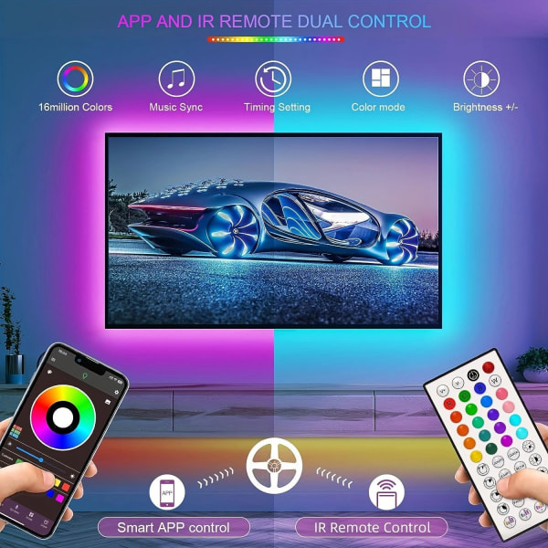 Led-lys Bluetooth Rgb-lys Led-båndlys med 44-tasters fjernkontroll Musikk Synk Fargeskiftende Led-stemningsstripe 15 m