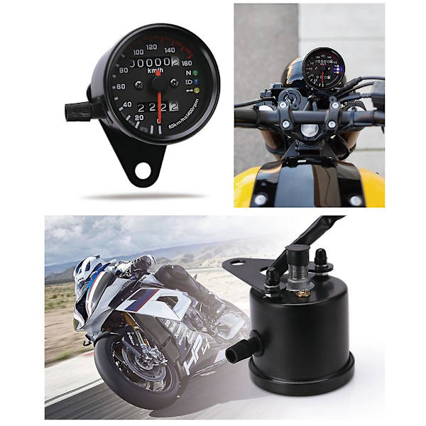 Motorcykel speedometer 12V kilometertæller med LED-indikator Dobbelt hastighedsmåler